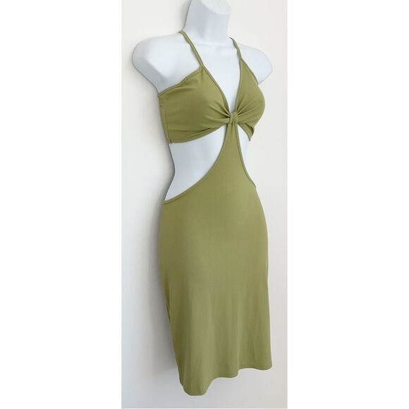 3/$15 Sage Green Hollow Out Mini Spaghetti Strap Club Dress Womens Size … - Picture 7 of 12